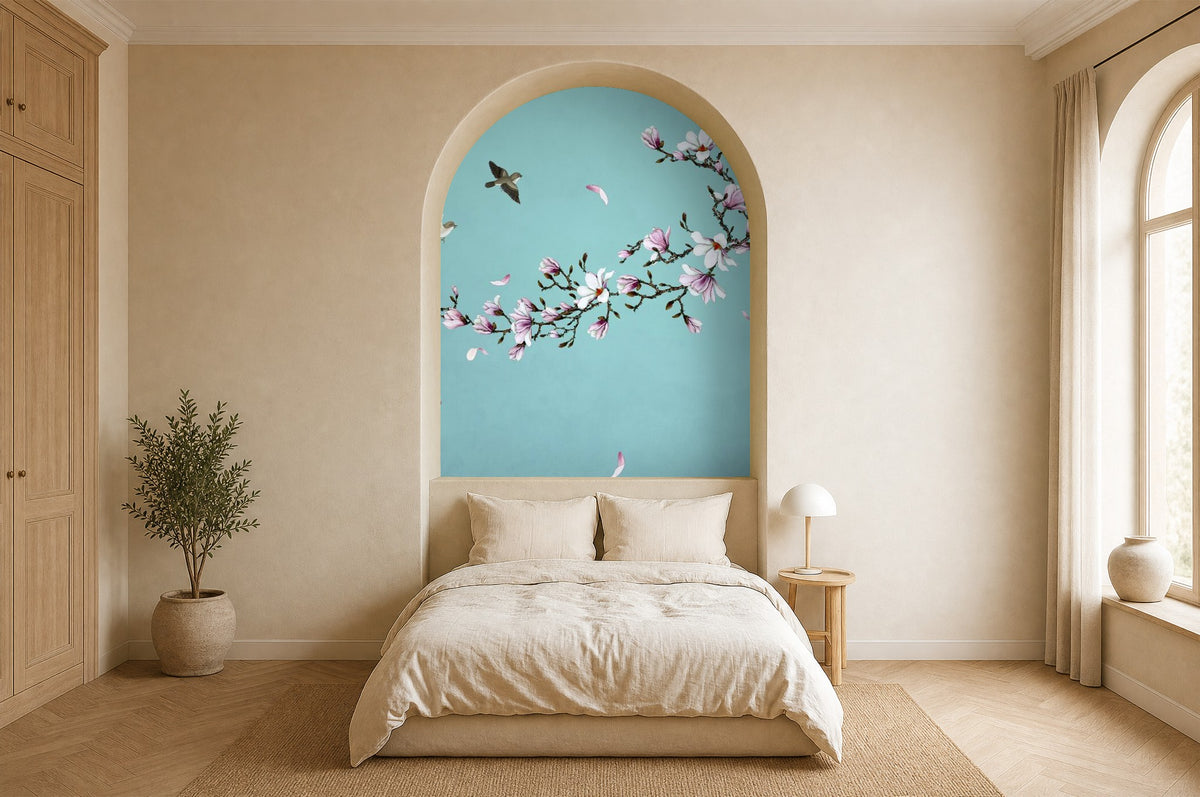 cherry blossom bird wallpaper bedroom feature wall