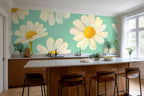 daisy wallpaper kitchen feature wall