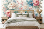 peony sage wallpaper in a bedroom