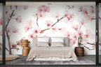 cherry blossom wallpaper in a bedroom