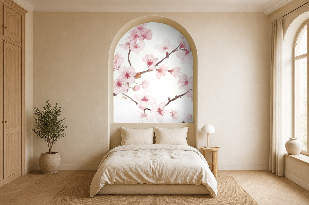 cherry blossom wallpaper bedroom feature wall