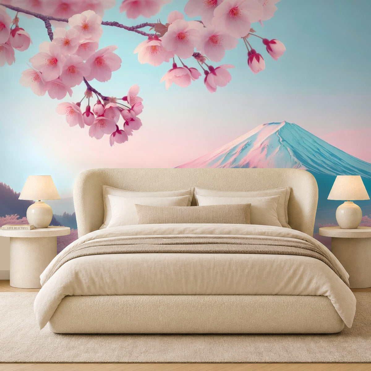 mount fuji cherry blossom wallpaper bedroom wall