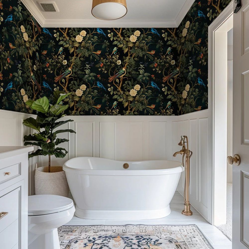 Midnight Garden Bird Wallpaper