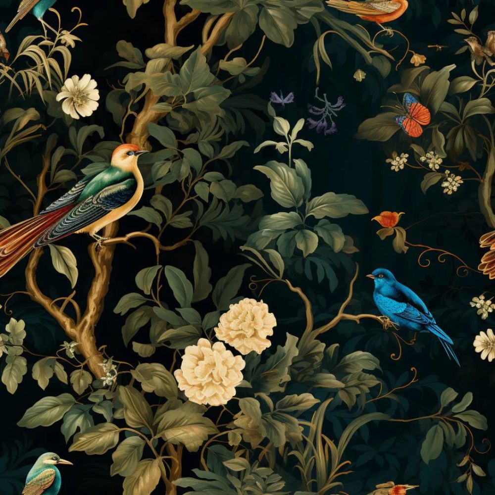 Midnight Garden Bird Wallpaper