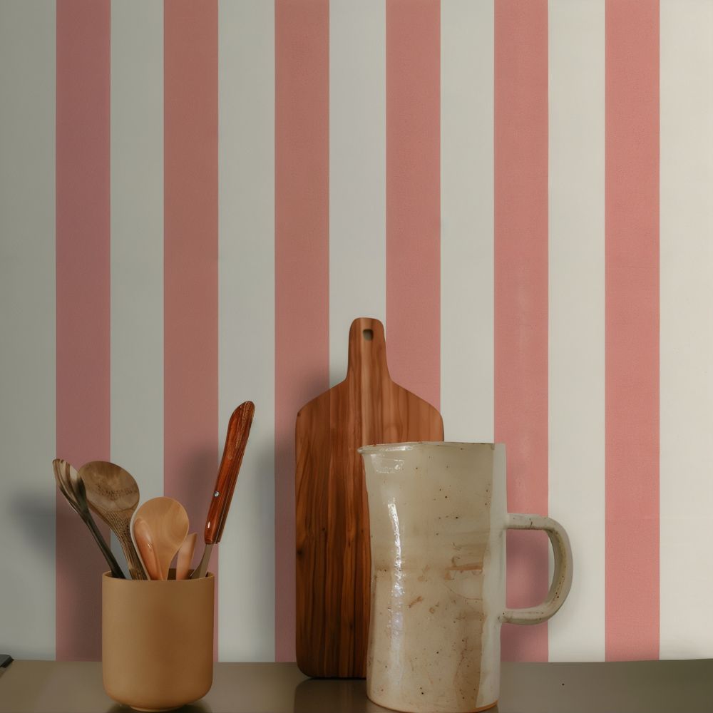 Pink and White Striped Wallpaper