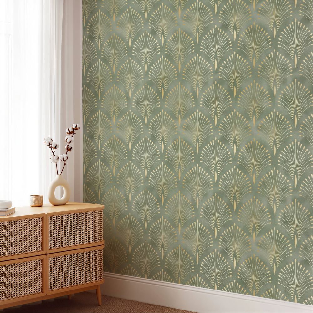 Sage Green and Gold Wallpaper