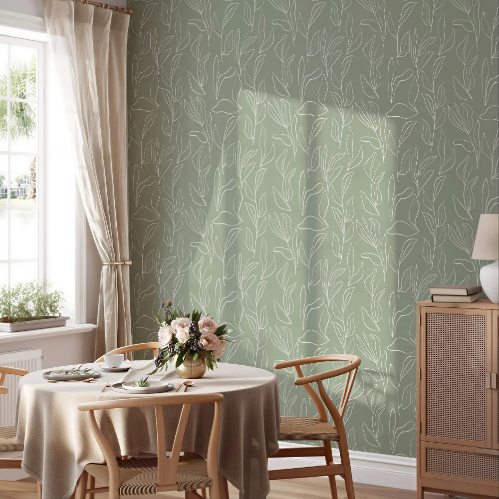Sage Green Floral Wallpaper