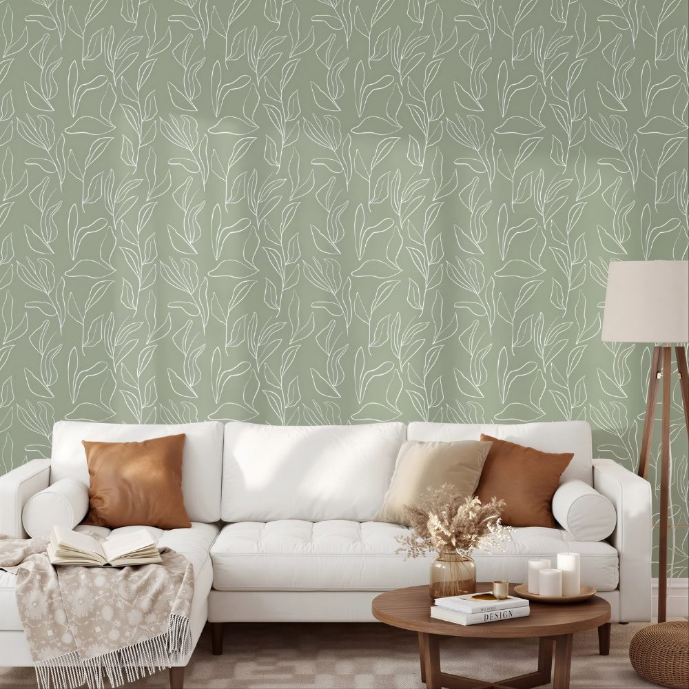 Sage Green Floral Wallpaper