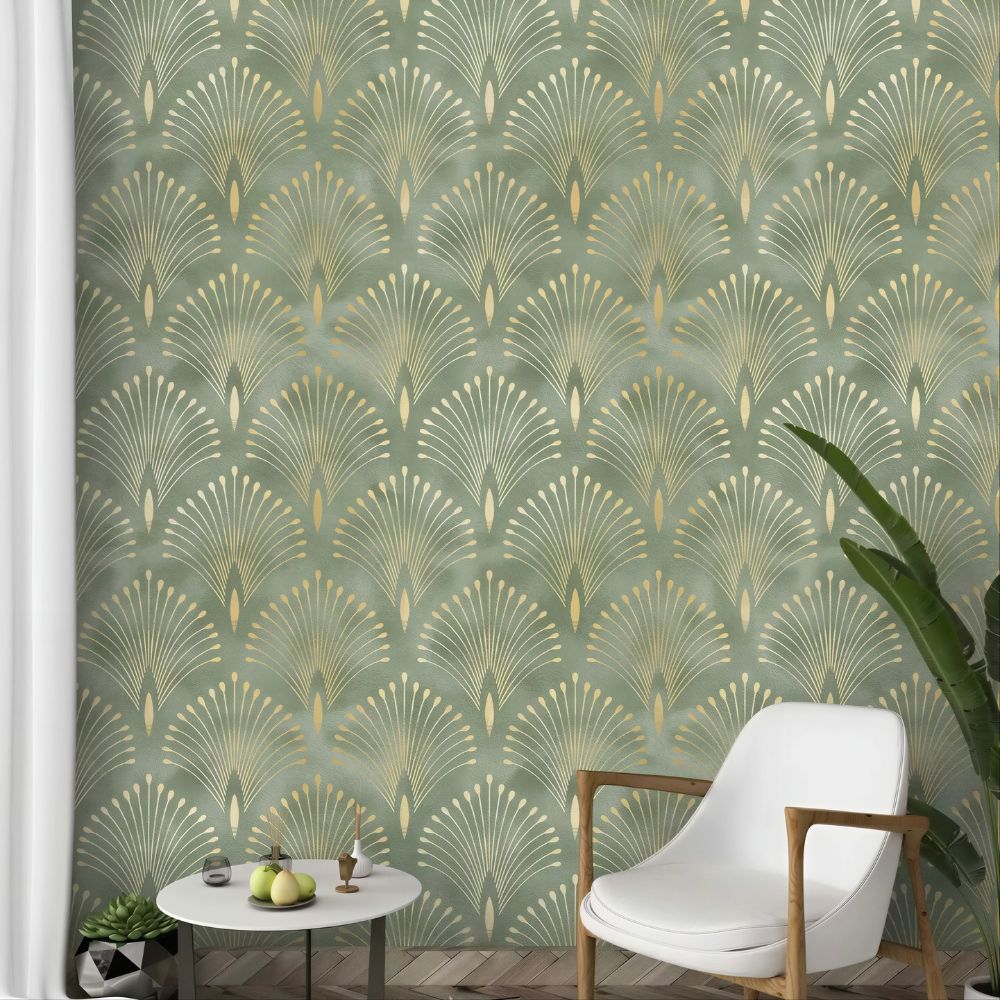 Sage Green and Gold Wallpaper