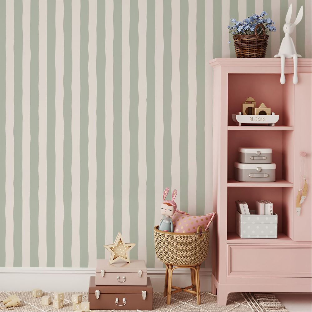 Sage Green Striped Wallpaper