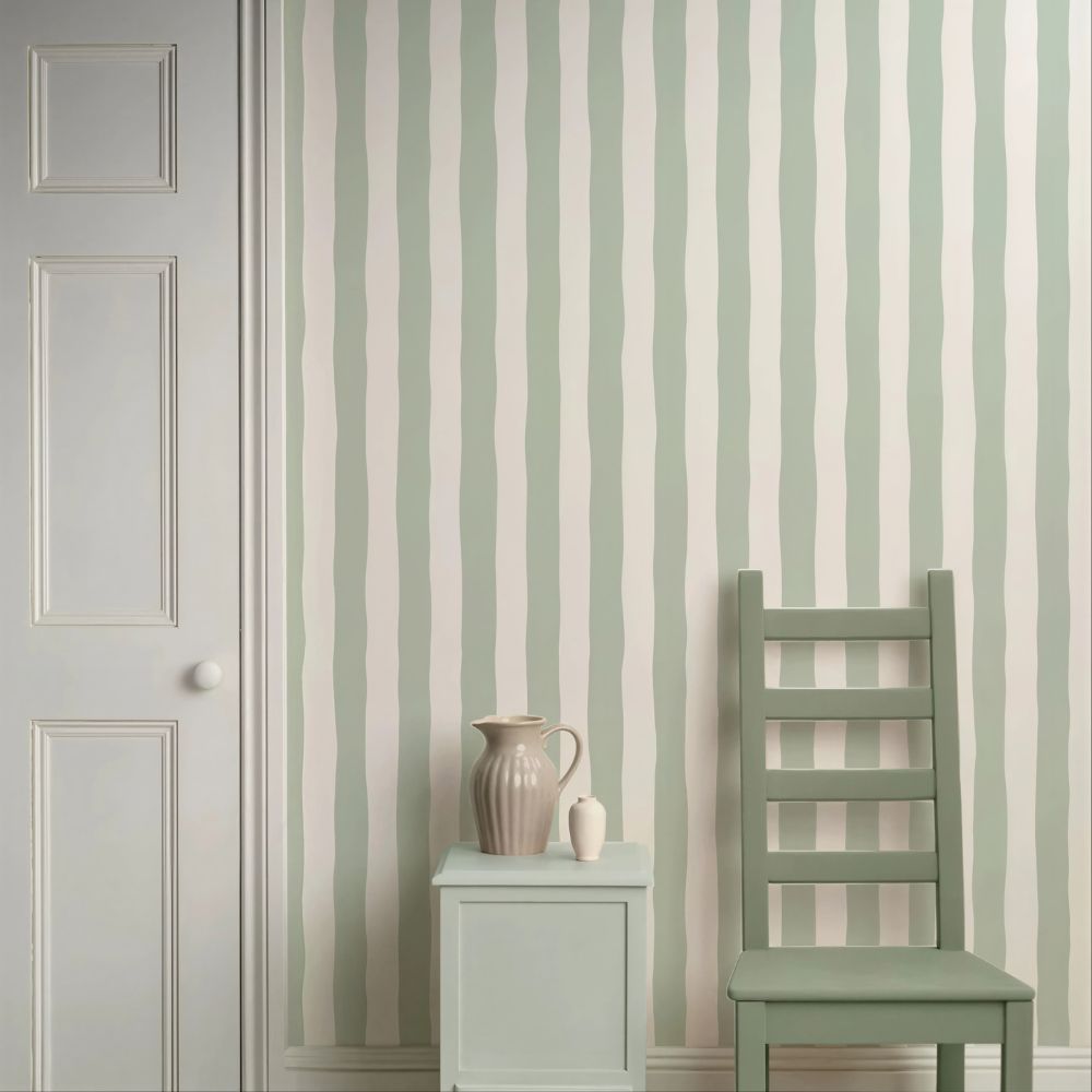 Sage Green Striped Wallpaper
