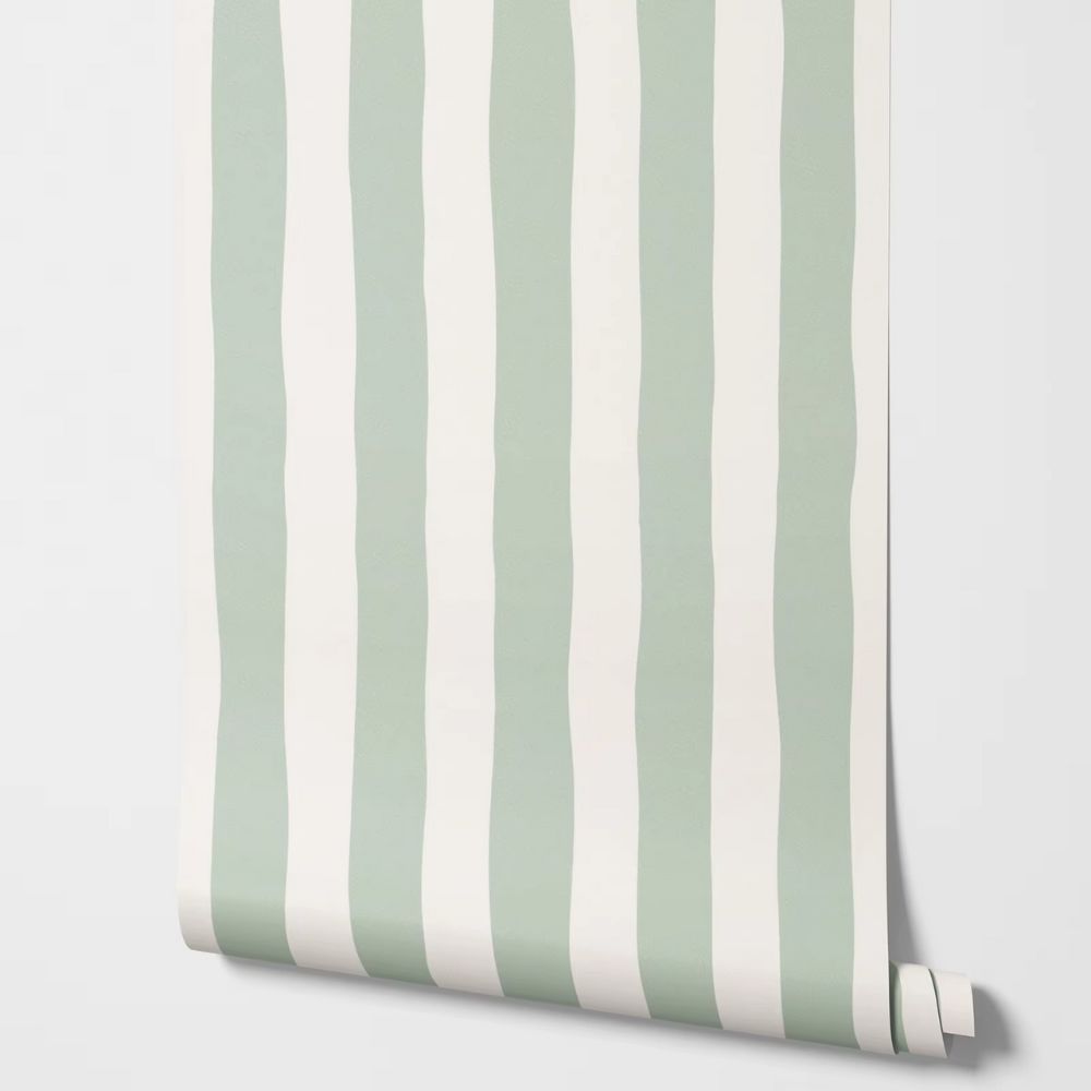 Sage Green Striped Wallpaper