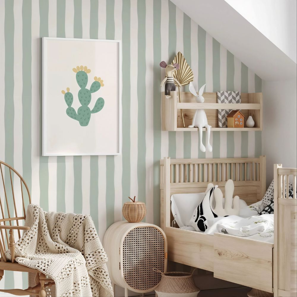Sage Green Striped Wallpaper