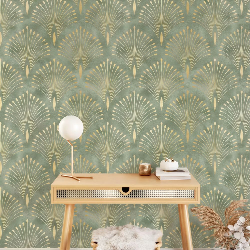 Sage Green and Gold Wallpaper