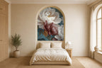 blue peony wallpaper in a bedroom