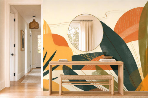 abstract leaf wallpaper in a hallway