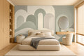Abstract Sage green wallpaper room view