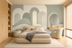 Abstract Sage green wallpaper room view