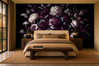 black peony wallpaper in a bedroom