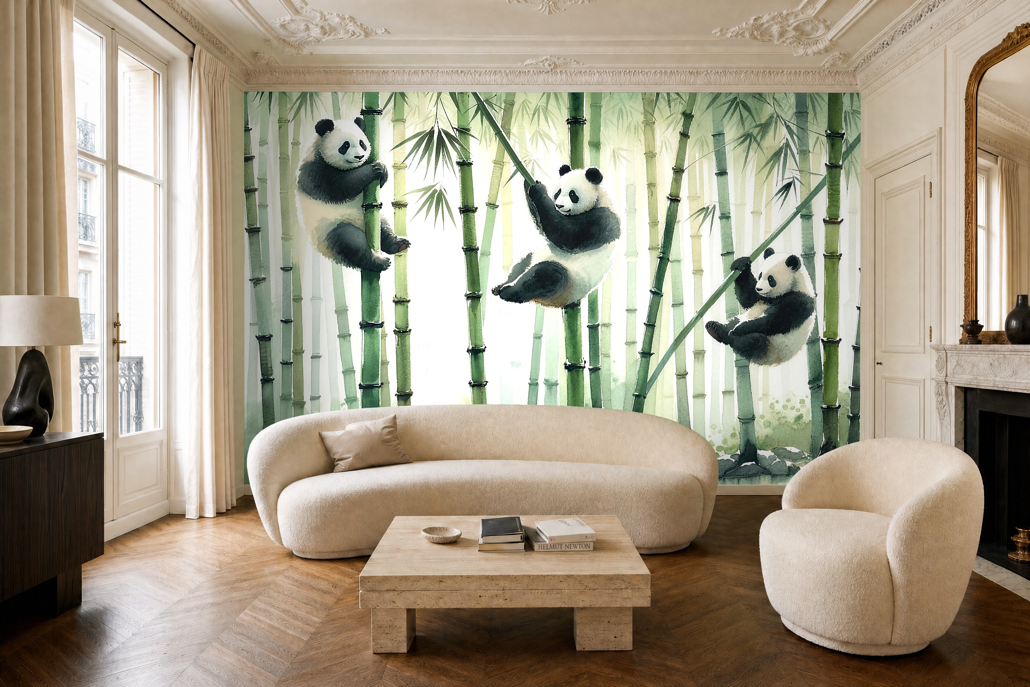 bamboo leaf wallpaper in a living room
