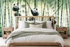 bamboo leaf wallpaper in a bedroom
