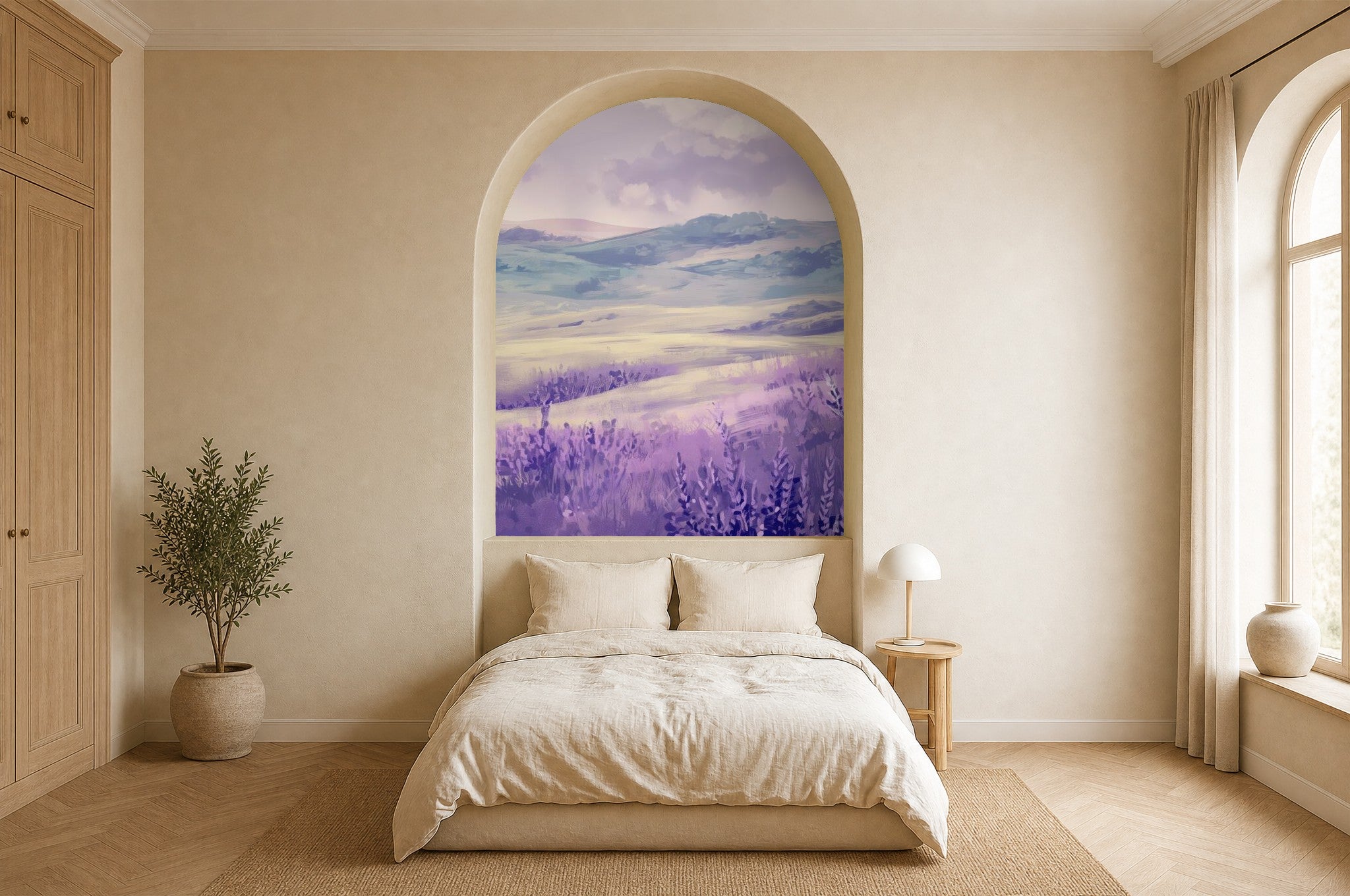 lavender coquette bow purple wallpaper in a bedroom