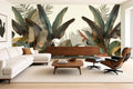 Beige Leaf Wallpaper — mural in a styled living room