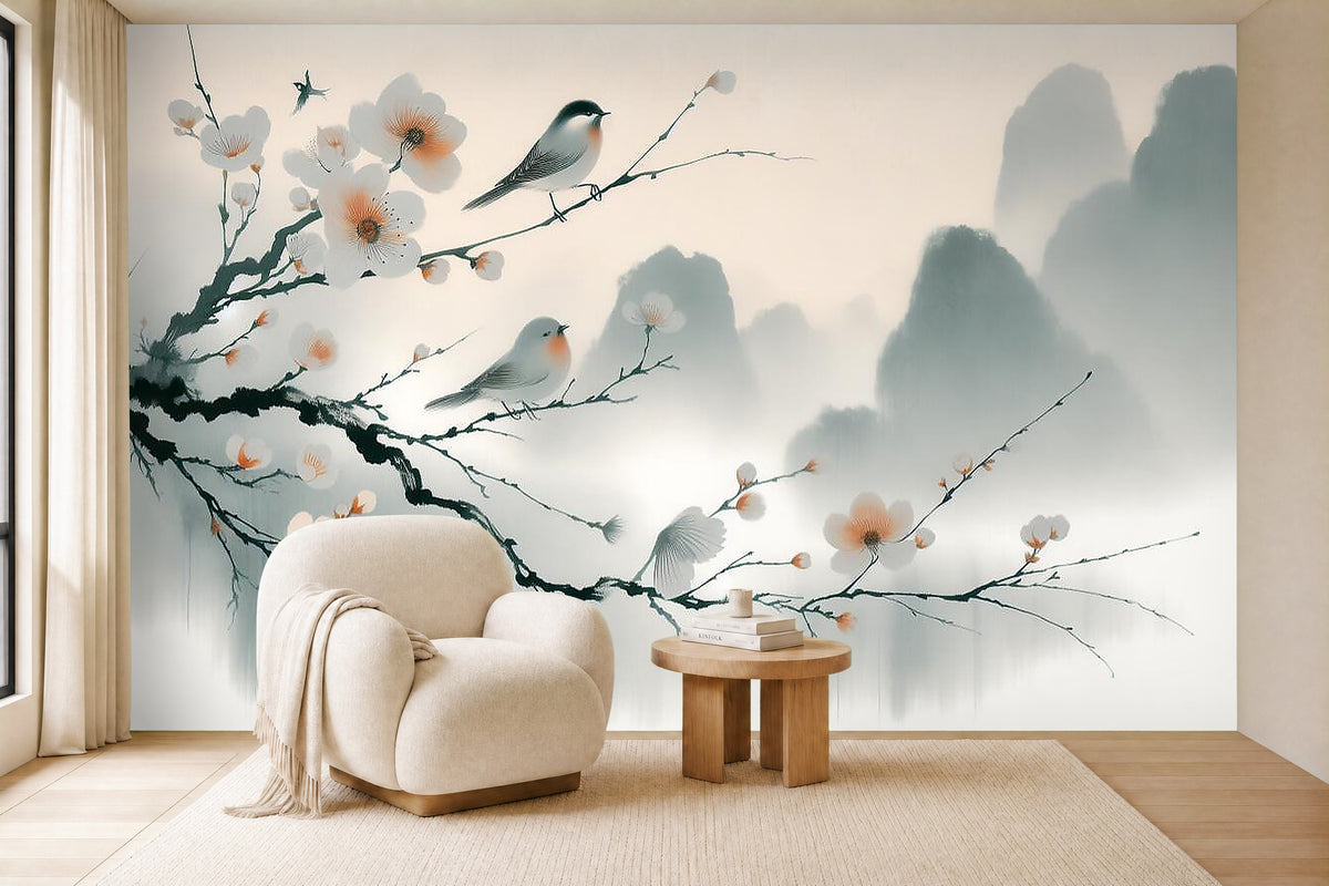 bird of paradise wallpaper in a living room