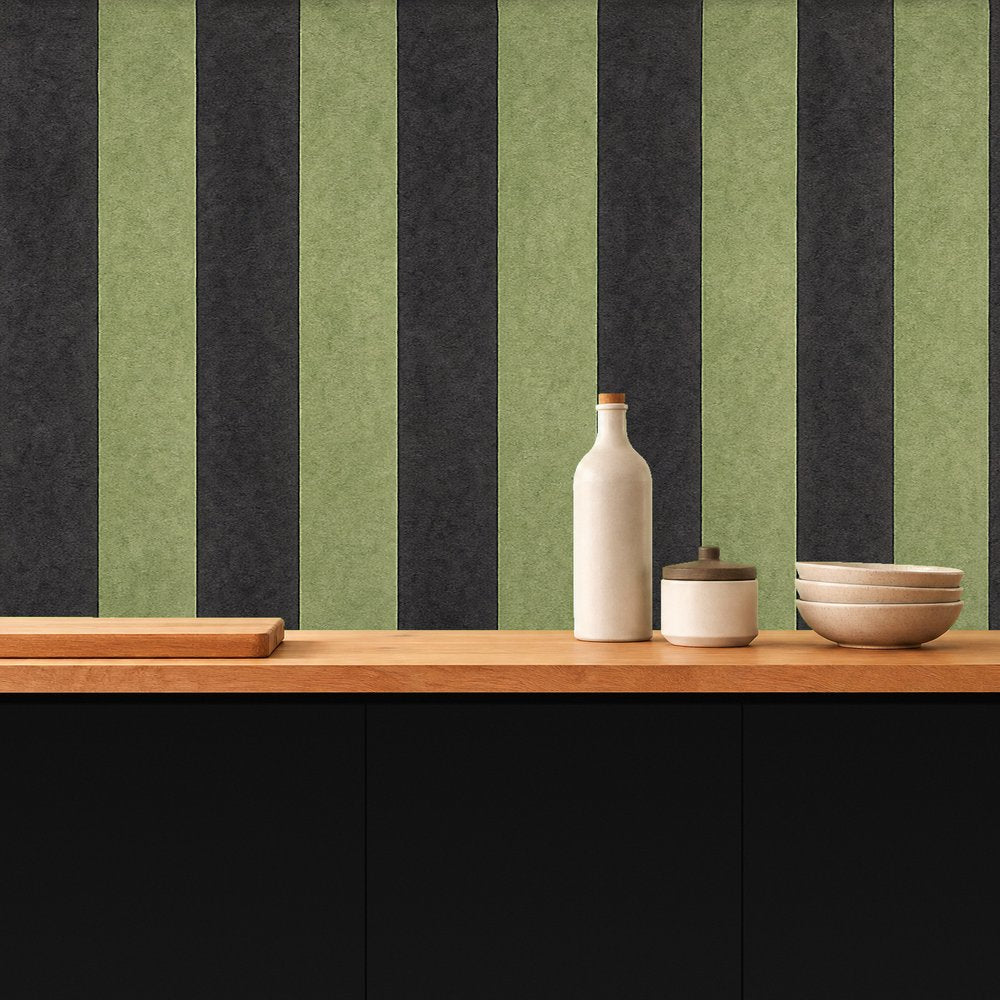 black and green striped wallpaper room