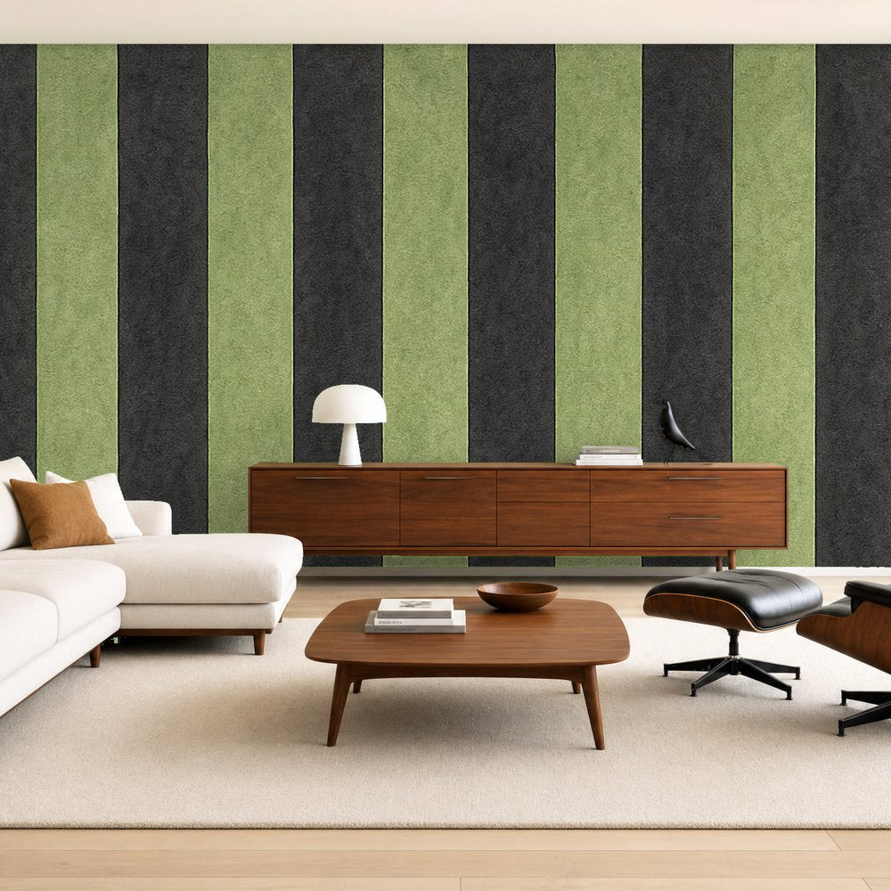 black and green striped wallpaper room 2
