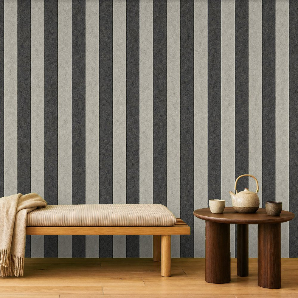 black and grey stripes wallpaper room