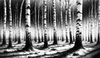 black and white forest wallpaper pattern shown flat