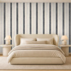 black grey and silver striped wallpaper room 2