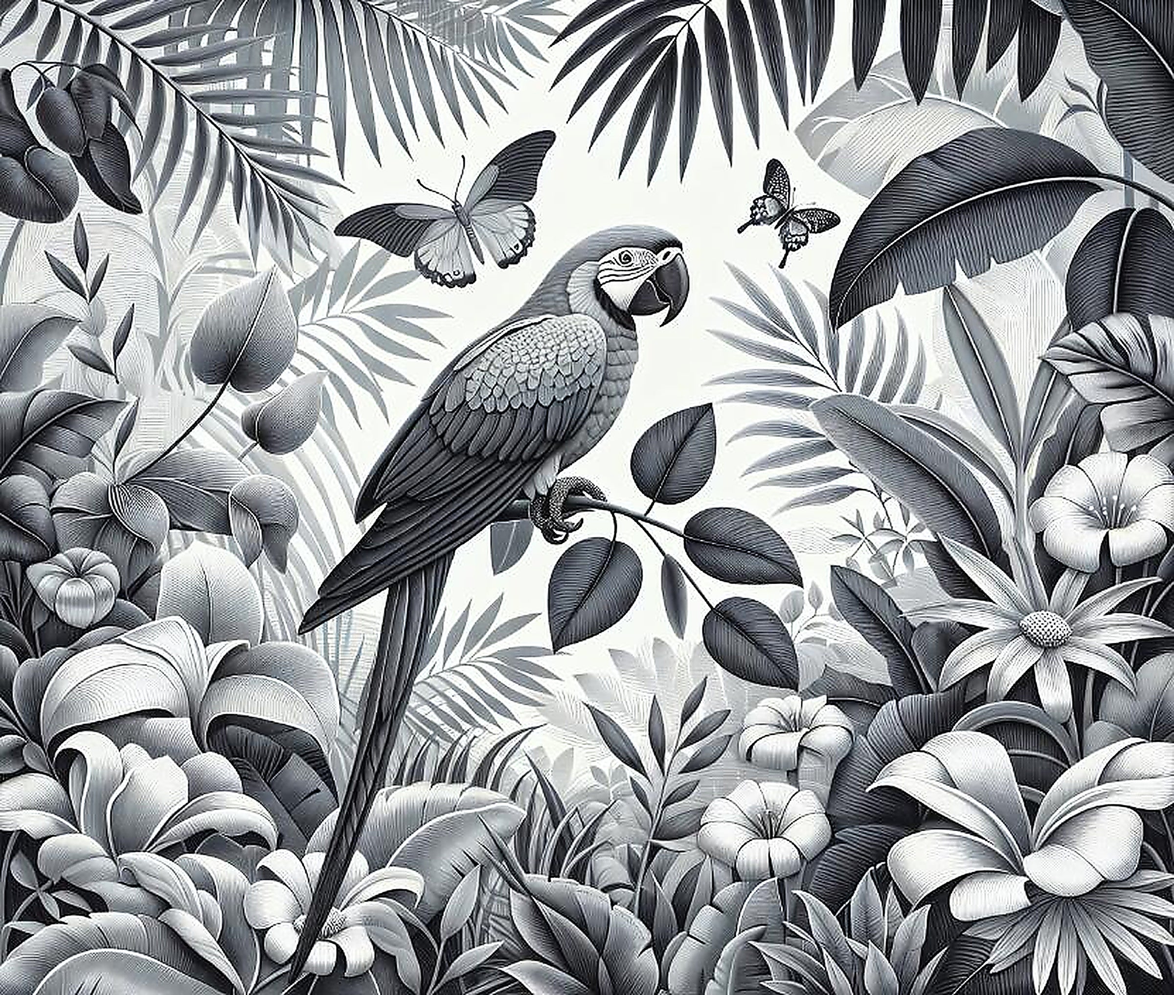 black parrot wallpaper pattern shown flat