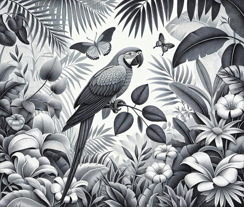 black parrot wallpaper pattern shown flat