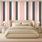 black white and pink striped wallpaper room 2