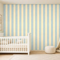 blue and cream striped wallpaper room