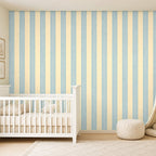 blue and cream striped wallpaper room