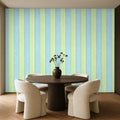 blue and green stripe wallpaper room