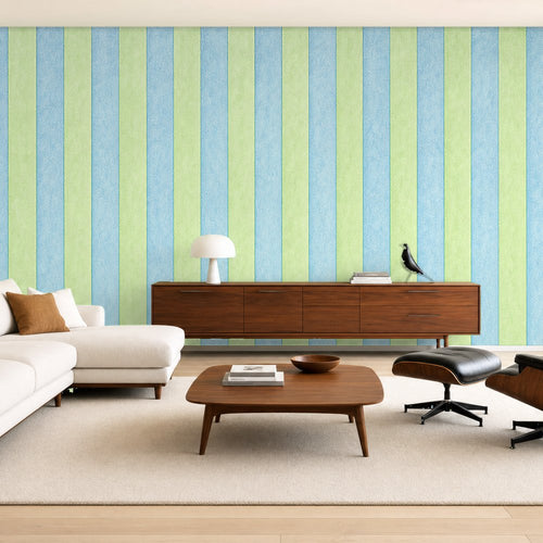 blue and green stripe wallpaper room 2