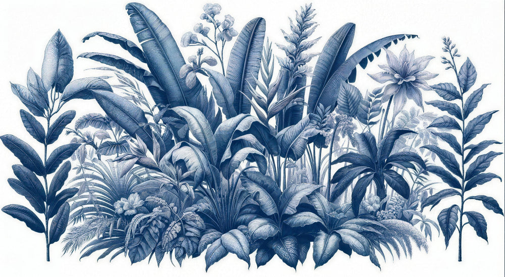 Blue and White Leaf Wallpaper design