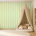 blue and yellow striped wallpaper room