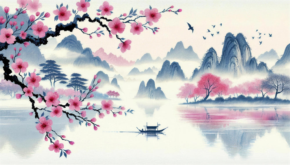 Blue Cherry Blossom Tree Wallpaper design