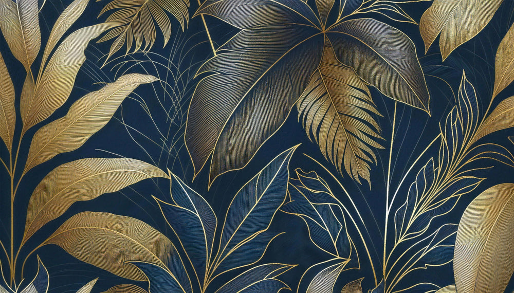 Blue Gold Leaf Wallpaper design