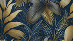 blue gold leaf wallpaper pattern shown flat