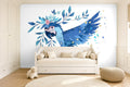 blue parrot wallpaper in a children's room