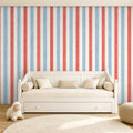 blue red stripe wallpaper room