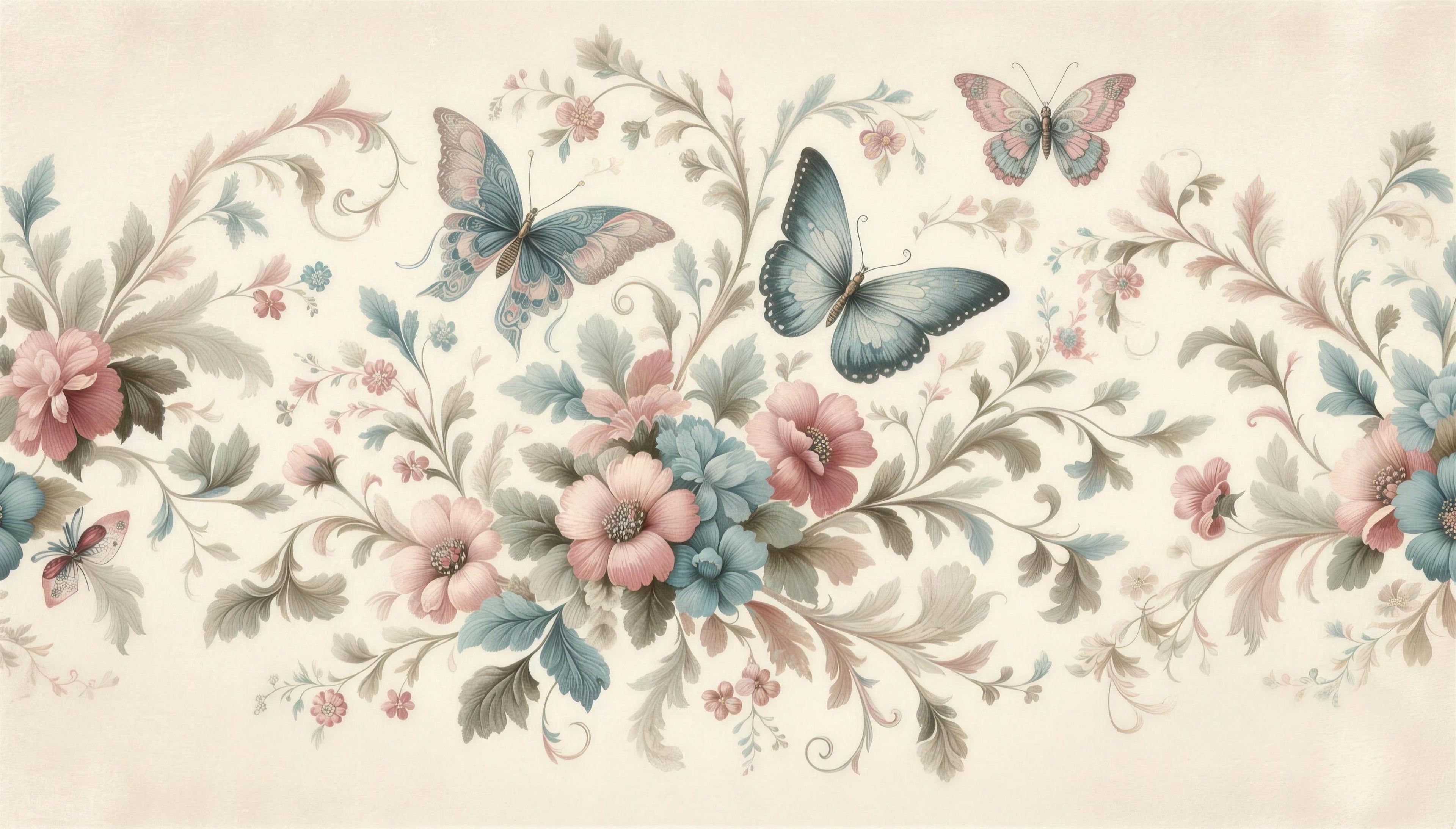 blush pink floral wallpaper pattern shown flat