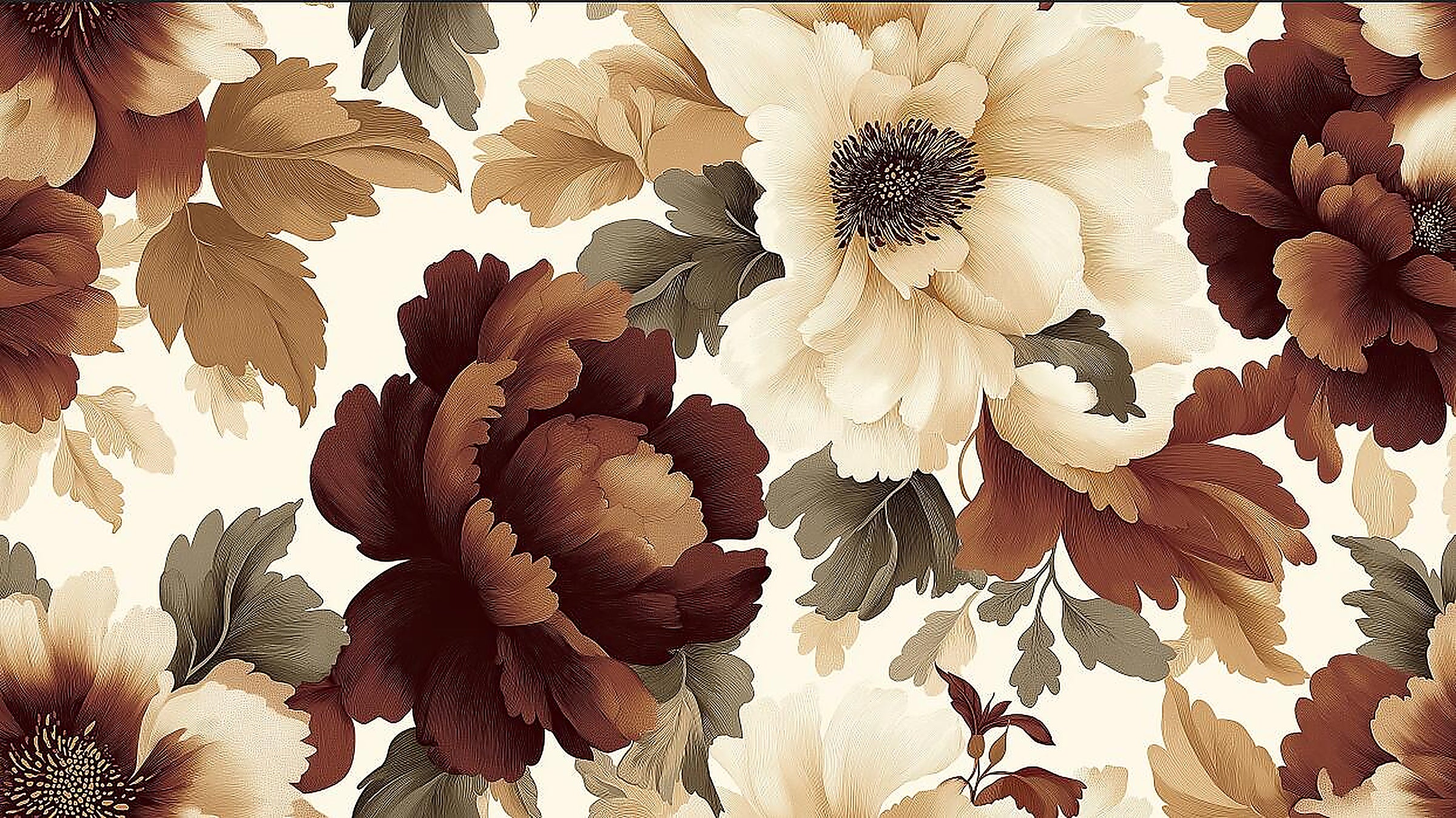 brown floral wallpaper pattern shown flat