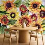 sunflower wallpaper in a dining area